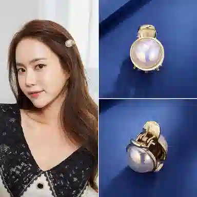 沂茹 时尚森系简约优雅气质几何金色白珠子刘海发抓头抓小众设计感文艺温柔甜美日常百搭减龄抓夹发饰头饰 合金 发夹 女款