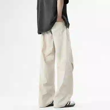 颂希尔 美式宽松纯色系带休闲裤 男女同款