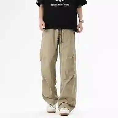 颂希尔 美式宽松纯色系带休闲裤 男女同款