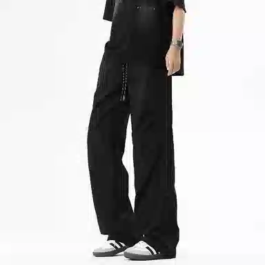 颂希尔 美式宽松纯色系带休闲裤 男女同款