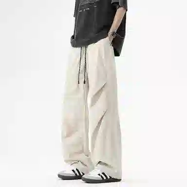 颂希尔 美式宽松纯色系带休闲裤 男女同款