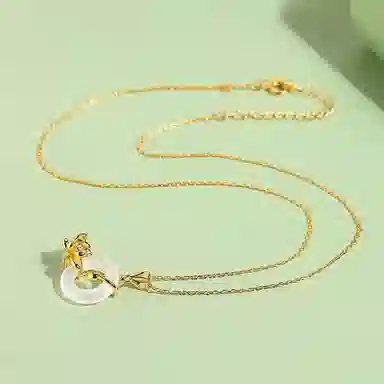 印象眸 荷心如意 莲花平安扣新中式气质简约多财多福诸事顺 精致高级感好运连连玉吊坠锁骨链 礼盒包装#好运 玉髓 项链 女款