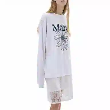MARDI MERCREDI SS25 UNISEX TSHIRT LONG SLEEVE FLOWERMARDI_WHITE NAVY T