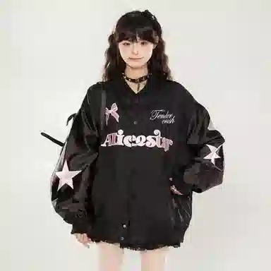 运动休闲学院风高级感落肩长袖日常学生通勤单排扣时尚宽松个性设计柔软舒适百搭外套美式高街潮流棒球服 男女同款