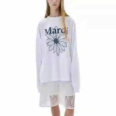 MARDI MERCREDI SS25 UNISEX TSHIRT LONG SLEEVE FLOWERMARDI_WHITE NAVY T