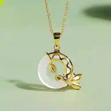 印象眸 荷心如意 莲花平安扣新中式气质简约多财多福诸事顺 精致高级感好运连连玉吊坠锁骨链 礼盒包装#好运 玉髓 项链 女款