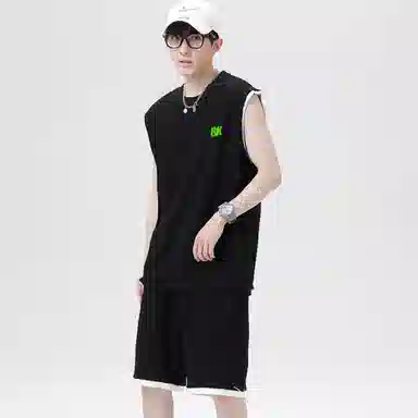 大卫贝肯 美式潮牌字母纯色户外通勤宽松无袖背心抽绳五分短裤休闲运动套装 男女同款