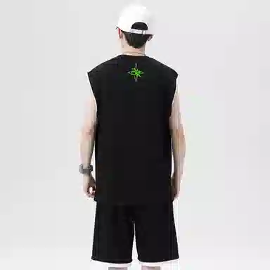 大卫贝肯 美式潮牌字母纯色户外通勤宽松无袖背心抽绳五分短裤休闲运动套装 男女同款