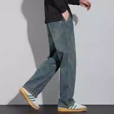 羽浅 宽松直筒长裤美式高街牛仔裤 男女同款 复古蓝