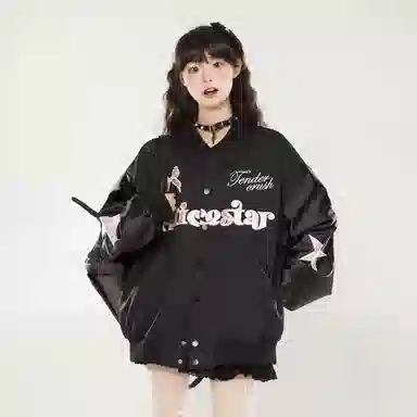 运动休闲学院风高级感落肩长袖日常学生通勤单排扣时尚宽松个性设计柔软舒适百搭外套美式高街潮流棒球服 男女同款