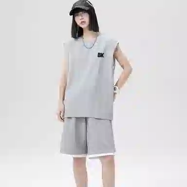 大卫贝肯 美式潮牌字母纯色户外通勤宽松无袖背心抽绳五分短裤休闲运动套装 男女同款