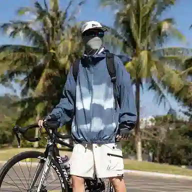 大白鲨 纯色山系户外撞色扎染男生夏季薄款情侣皮肤衣宽松高街潮流连帽长袖防晒服 男款