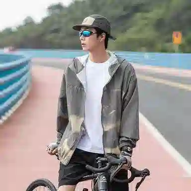 大白鲨 纯色山系户外撞色扎染男生夏季薄款情侣皮肤衣宽松高街潮流连帽长袖防晒服 男款