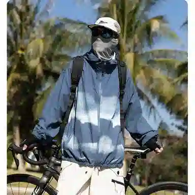 大白鲨 纯色山系户外撞色扎染男生夏季薄款情侣皮肤衣宽松高街潮流连帽长袖防晒服 男款