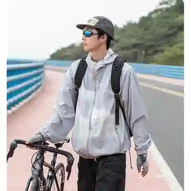 大白鲨 纯色山系户外撞色扎染男生夏季薄款情侣皮肤衣宽松高街潮流连帽长袖防晒服 男款