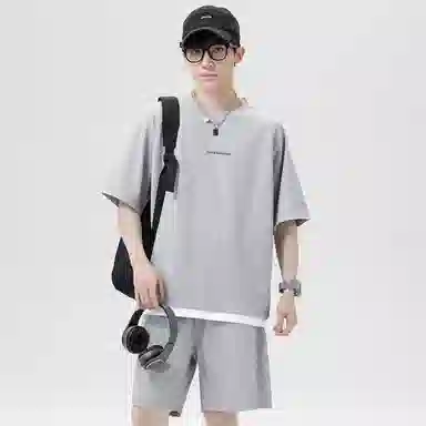 大卫贝肯 美式复古简约字母宽松百搭圆领短袖抽绳直筒短裤休闲运动套装 男女同款