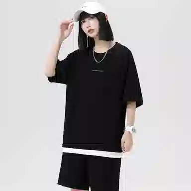 大卫贝肯 美式复古简约字母宽松百搭圆领短袖抽绳直筒短裤休闲运动套装 男女同款