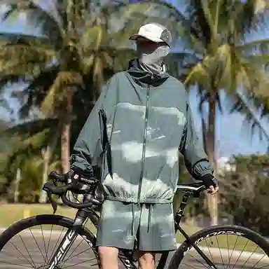 大白鲨 纯色山系户外撞色扎染男生夏季薄款情侣皮肤衣宽松高街潮流连帽长袖防晒服 男款