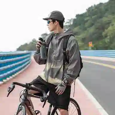 大白鲨 纯色山系户外撞色扎染男生夏季薄款情侣皮肤衣宽松高街潮流连帽长袖防晒服 男款