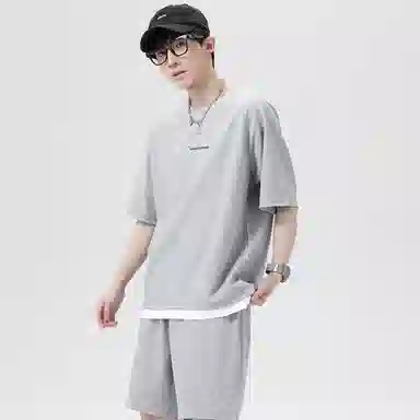 大卫贝肯 美式复古简约字母宽松百搭圆领短袖抽绳直筒短裤休闲运动套装 男女同款