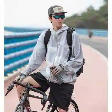 大白鲨 纯色山系户外撞色扎染男生夏季薄款情侣皮肤衣宽松高街潮流连帽长袖防晒服 男款