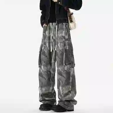 XUJIA Retro Street Straight Pants Camo