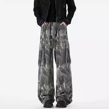 XUJIA Retro Street Straight Pants Camo