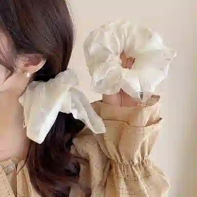 水中玉 韩系白色方巾大肠发圈碎花发饰发绳皮套头饰 皮筋 头绳 女款