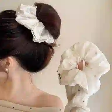 水中玉 韩系白色方巾大肠发圈碎花发饰发绳皮套头饰 皮筋 头绳 女款