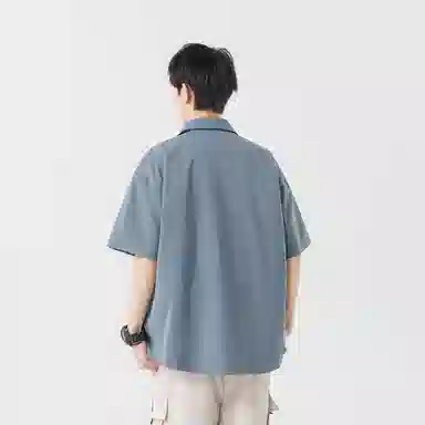 加菲猫家族 美式纽扣开衫宽松休闲纯色直筒百搭翻领短袖衬衫 男女同款