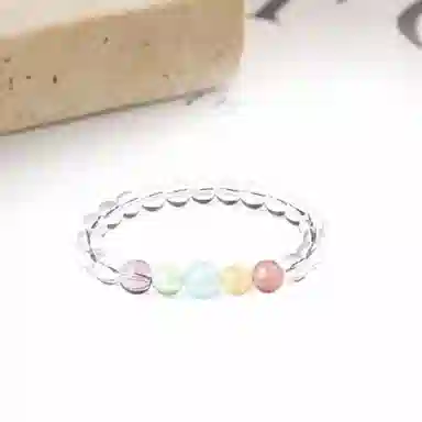 迎百宝 多宝彩虹七彩多巴胺转运珠能量之石草莓晶梦幻浪漫高级感天然 白水晶 手串 男女同款情侣款