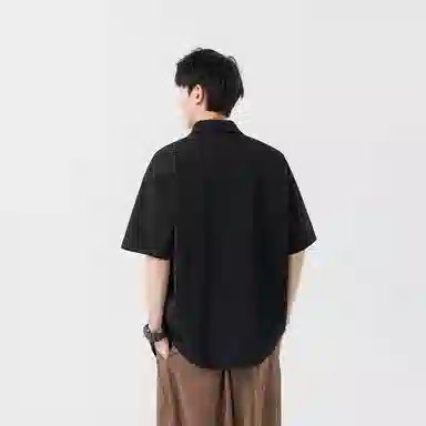 加菲猫家族 美式纽扣开衫宽松休闲纯色直筒百搭翻领短袖衬衫 男女同款