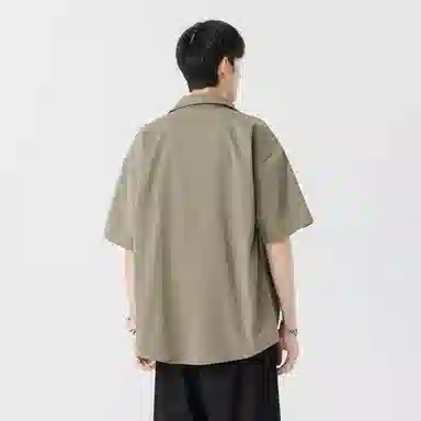 加菲猫家族 美式纽扣开衫宽松休闲纯色直筒百搭翻领短袖衬衫 男女同款