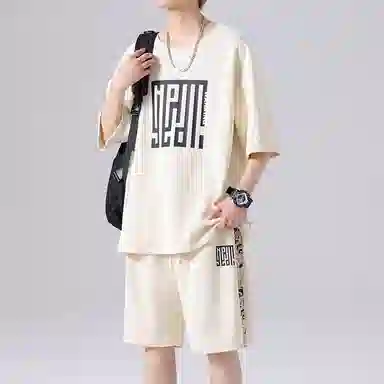 顶峰保罗 新中式印花短袖上衣宽松潮流时尚短裤休闲运动套装 男女同款