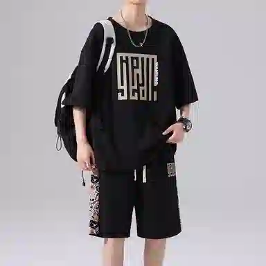 顶峰保罗 新中式印花短袖上衣宽松潮流时尚短裤休闲运动套装 男女同款