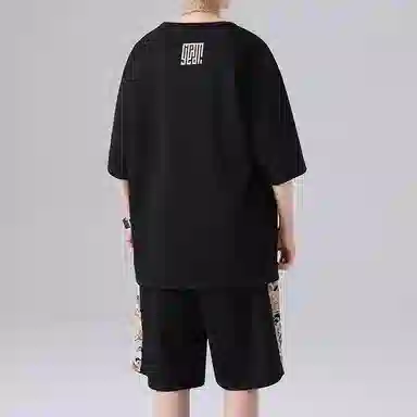 顶峰保罗 新中式印花短袖上衣宽松潮流时尚短裤休闲运动套装 男女同款