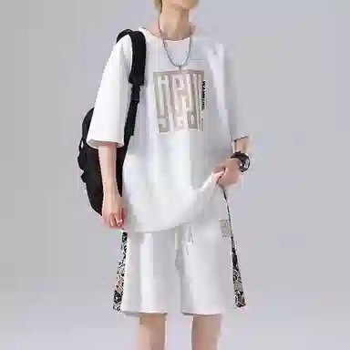 顶峰保罗 新中式印花短袖上衣宽松潮流时尚短裤休闲运动套装 男女同款