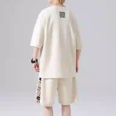 顶峰保罗 新中式印花短袖上衣宽松潮流时尚短裤休闲运动套装 男女同款