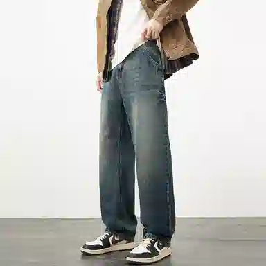 【dme】 美式复古重工水洗高街潮牌休闲时尚舒适拉链百搭宽松直筒垂感牛仔裤 男女同款 怀旧蓝色