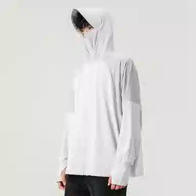 美力城 纯色防紫外线基础款凉感吸湿排汗薄款外套运动透气户外简约宽松百搭连帽长袖 超轻透气速干防紫外线防晒服 男女同款