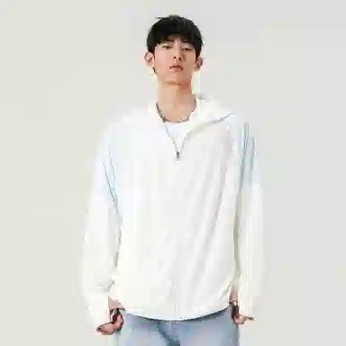 美力城 纯色防紫外线基础款凉感吸湿排汗薄款外套运动透气户外简约宽松百搭连帽长袖 超轻透气速干防紫外线防晒服 男女同款