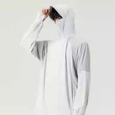 美力城 纯色防紫外线基础款凉感吸湿排汗薄款外套运动透气户外简约宽松百搭连帽长袖 超轻透气速干防紫外线防晒服 男女同款