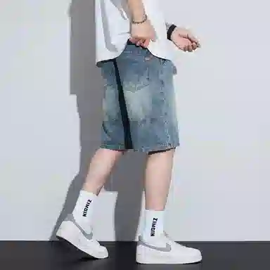 协协乐 薄款宽松直筒美式复古水洗休闲五分牛仔短裤 男款