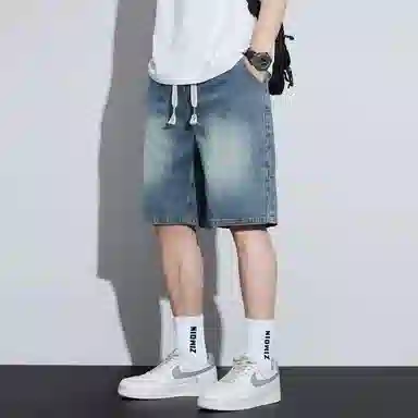 协协乐 薄款宽松直筒美式复古水洗休闲五分牛仔短裤 男款