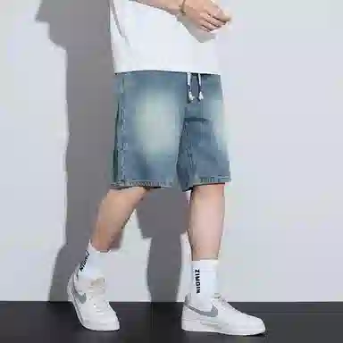 协协乐 薄款宽松直筒美式复古水洗休闲五分牛仔短裤 男款