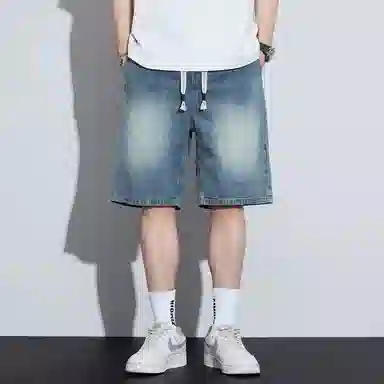 协协乐 薄款宽松直筒美式复古水洗休闲五分牛仔短裤 男款