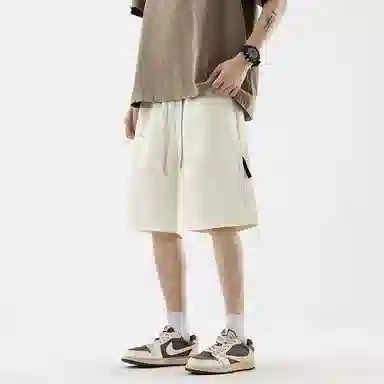 海尔斯 美式复古高街舒适时尚简约纯色拼接口袋宽松潮流百搭透气速干轻薄五分系带休闲短裤 男款