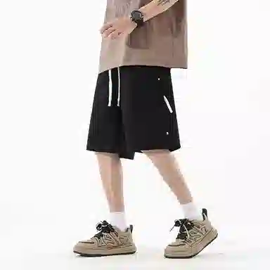 海尔斯 美式复古高街舒适时尚简约纯色拼接口袋宽松潮流百搭透气速干轻薄五分系带休闲短裤 男款