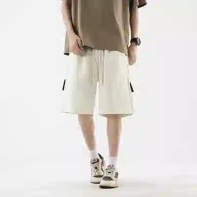海尔斯 美式复古高街舒适时尚简约纯色拼接口袋宽松潮流百搭透气速干轻薄五分系带休闲短裤 男款