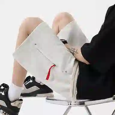 海尔斯 美式复古高街舒适时尚简约纯色拼接口袋宽松潮流百搭透气速干轻薄五分系带休闲短裤 男款